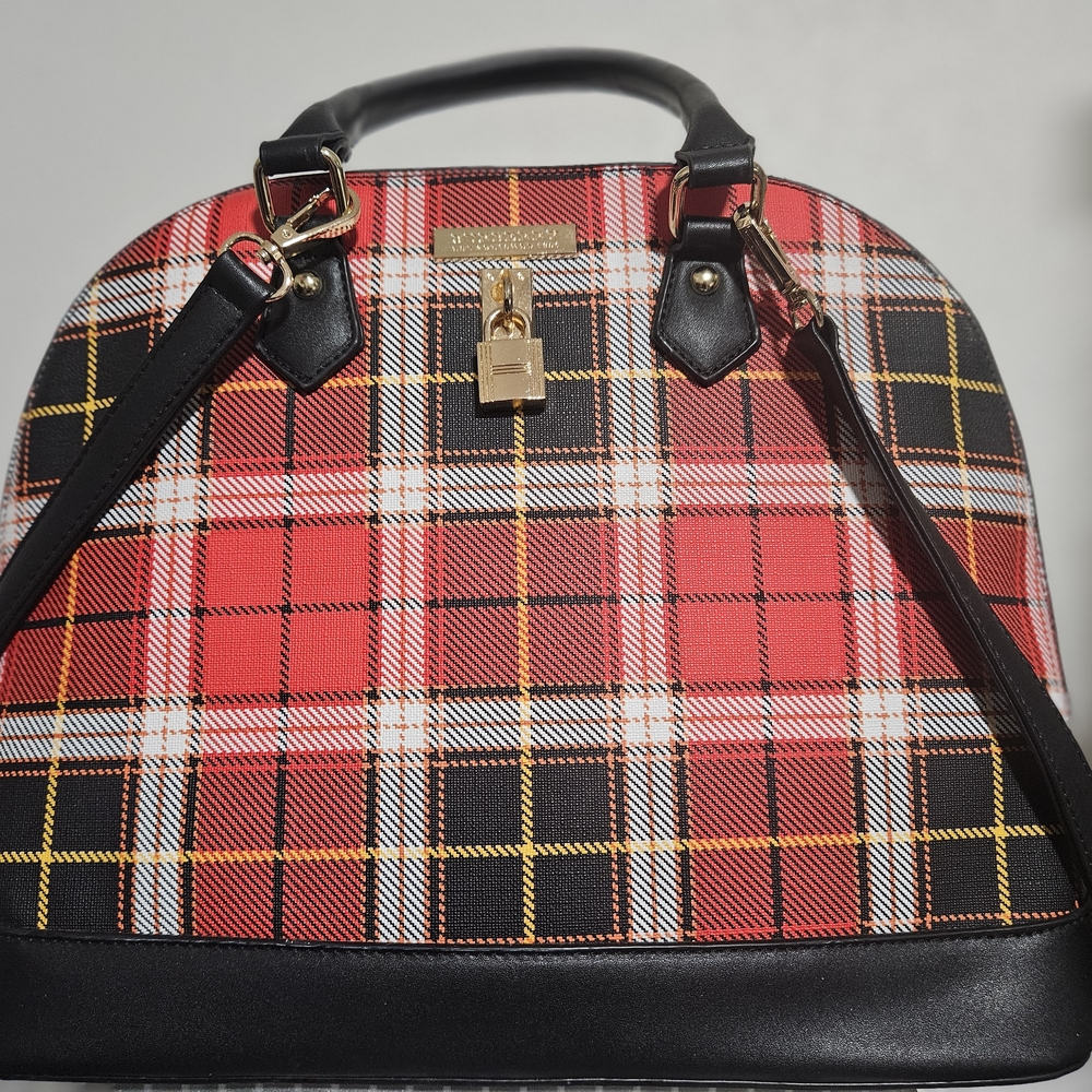 VIETA Fashion Red and Black Plaid Satchel